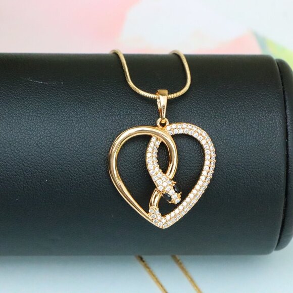 "Rose Gold Heart Pendant with Crystal Snake Design, XPPT1587 - Picture 3 of 13